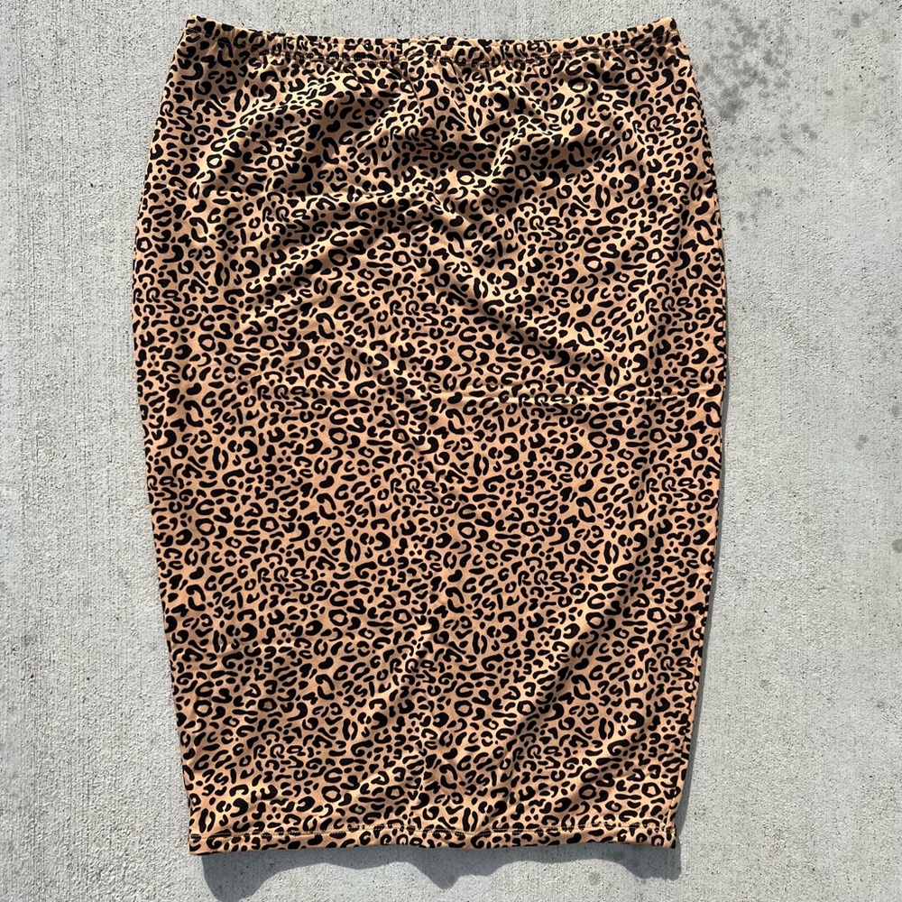 Storq Maternity Size 3 Leopard Midi Skirt Brown Black Elastic Pull On Stretch